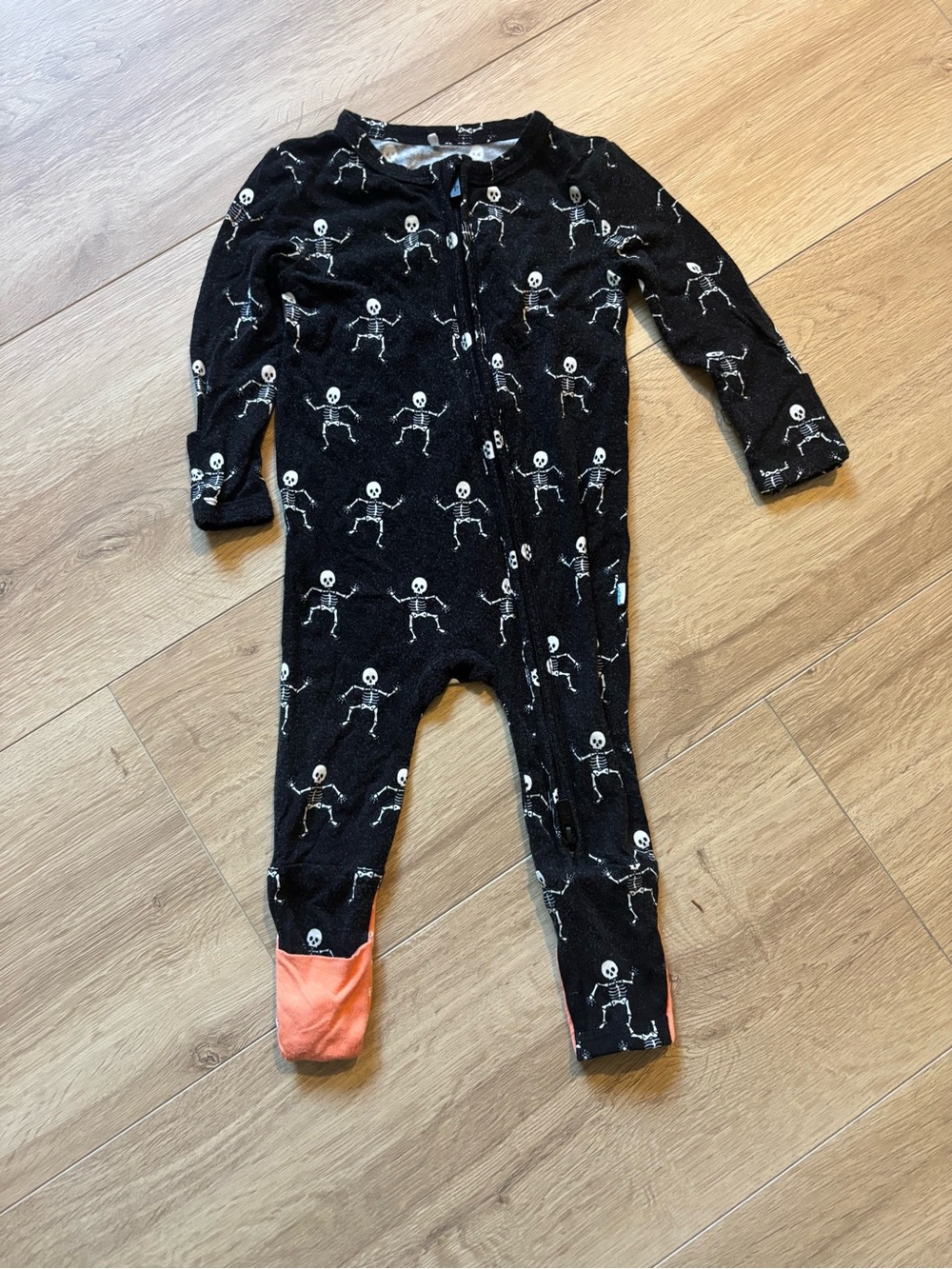 Posh Peanut Black Skeleton Footed Kids Pajamas with Orange Accents